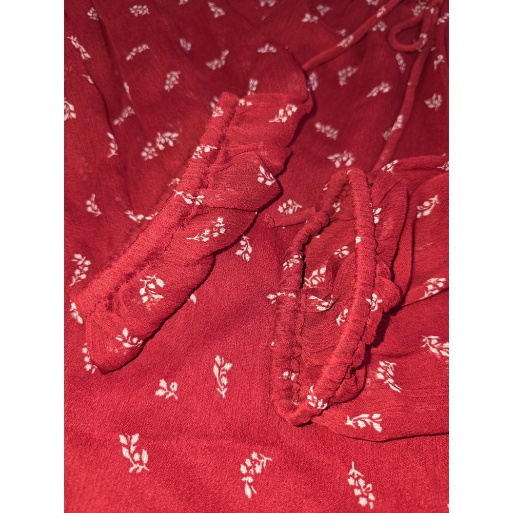 Old Navy Womens L Red Chiffon Ditzy Floral Sheer Lined Long Sleeve Peasant Top - Picture 10 of 14